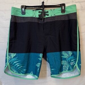 Ocean Current Swim Trunks Mens Sz 34 Shorts Multicolor Floral Teal Green Blue